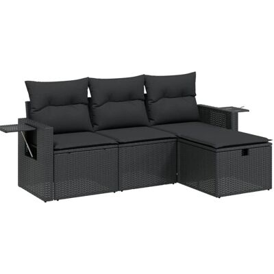 vidaXL 4-Tlg. Garten-Sofagarnitur Mit Kissen Poly Rattan Farbe: Schwarz Modell: mit vidaXL 4-Tlg. Garten-Sofagarnitur Mit Kissen Poly Rattan Farbe: Schwarz Modell: mit