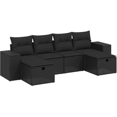 VidaXL 6-tlg. Garten-Sofagarnitur - Wetterfest, Modular, Schwarz VidaXL 6-tlg. Garten-Sofagarnitur - Wetterfest, Modular, Schwarz