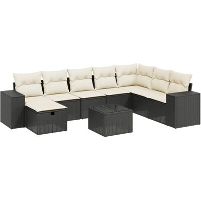vidaXL 8-Tlg. Garten-Sofagarnitur Mit Kissen Beige - Schwarz & Cre vidaXL 8-Tlg. Garten-Sofagarnitur Mit Kissen Beige - Schwarz & Cre