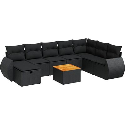 vidaXL 9-Tlg. Garten-Sofagarnitur Mit Kissen Beige Poly Rattan - Schwarz vidaXL 9-Tlg. Garten-Sofagarnitur Mit Kissen Beige Poly Rattan - Schwarz