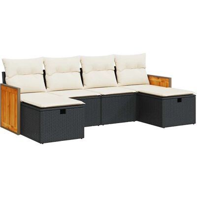 vidaXL 6-Tlg. Garten-Sofagarnitur Mit Kissen Beige - Schwarz & Cre vidaXL 6-Tlg. Garten-Sofagarnitur Mit Kissen Beige - Schwarz & Cre