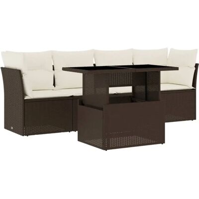 VidaXL Gartenmöbel-Set - Braun, Verstellbarer Tisch, Kissen VidaXL Gartenmöbel-Set - Braun, Verstellbarer Tisch, Kissen