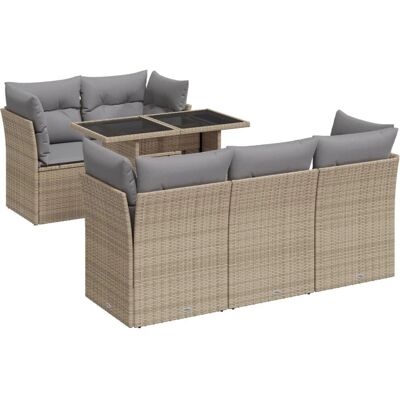 VidaXL Gartenmöbel-Set - Beige und Grau - Garten-Sofagarnitur mit Kissen VidaXL Gartenmöbel-Set - Beige und Grau - Garten-Sofagarnitur mit Kissen