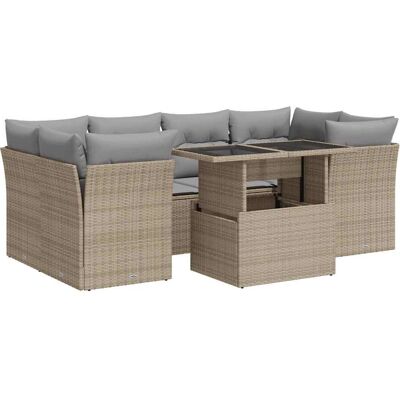 VidaXL 7-Tlg. Garten-Sofagarnitur Mit Kissen Beige - Poly Rattan VidaXL 7-Tlg. Garten-Sofagarnitur Mit Kissen Beige - Poly Rattan
