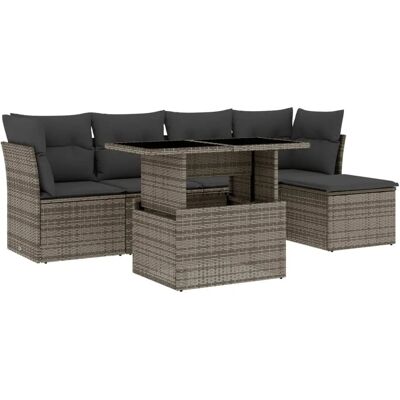 vidaXL 6-Tlg. Garten-Sofagarnitur Mit Kissen - Grau Modell: mit St vidaXL 6-Tlg. Garten-Sofagarnitur Mit Kissen - Grau Modell: mit St