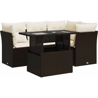 vidaXL 5-Tlg. Garten-Sofagarnitur Mit Kissen Schwarz Poly Rattan Braun Cre vidaXL 5-Tlg. Garten-Sofagarnitur Mit Kissen Schwarz Poly Rattan Braun Cre