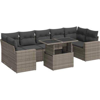vidaXL 8-tlg. Garten-Sofagarnitur mit Kissen, Grau, Modell: mit St vidaXL 8-tlg. Garten-Sofagarnitur mit Kissen, Grau, Modell: mit St