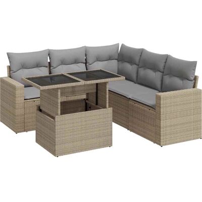 vidaXL 6-Tlg. Garten-Sofagarnitur Mit Kissen Poly Rattan Beige Grau vidaXL 6-Tlg. Garten-Sofagarnitur Mit Kissen Poly Rattan Beige Grau