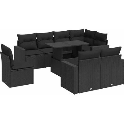 vidaXL 9-Teiliges Gartensofa-Set mit Kissen - Schwarz vidaXL 9-Teiliges Gartensofa-Set mit Kissen - Schwarz
