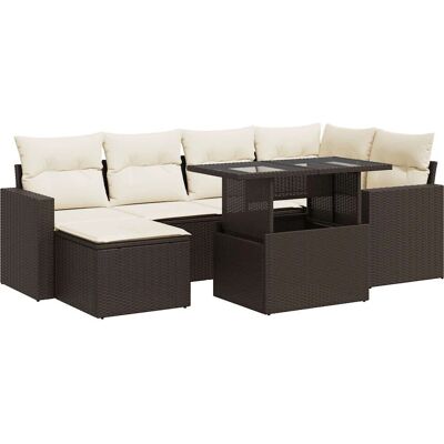 vidaXL 7-tlg. Garten-Sofagarnitur Mit Kissen Schwarz - Poly Rattan Braun vidaXL 7-tlg. Garten-Sofagarnitur Mit Kissen Schwarz - Poly Rattan Braun
