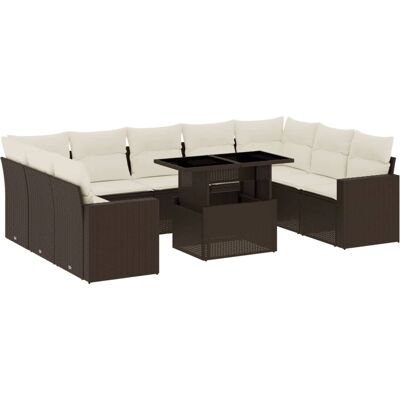 VidaXL Outdoormöbel-Set - Braun & Creme - 10-tlg. Garten-Sofagarnitur mit Kissen VidaXL Outdoormöbel-Set - Braun & Creme - 10-tlg. Garten-Sofagarnitur mit Kissen