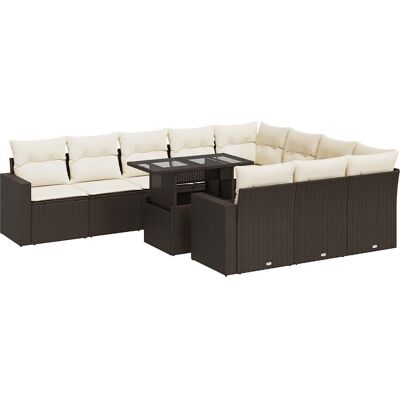 vidaXL 11-teilige Garten-Sofagarnitur mit Kissen - Beige Poly Rattan vidaXL 11-teilige Garten-Sofagarnitur mit Kissen - Beige Poly Rattan