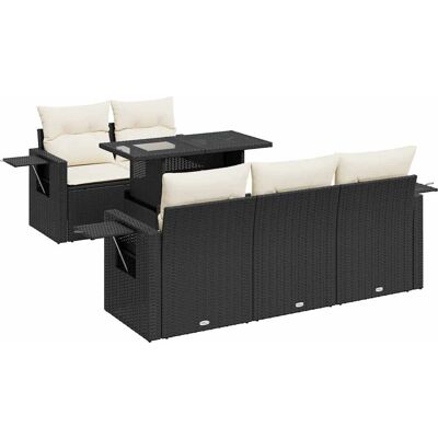 vidaXL 6-teilige Garten-Sofagarnitur mit Kissen, Schwarz & Beige vidaXL 6-teilige Garten-Sofagarnitur mit Kissen, Schwarz & Beige