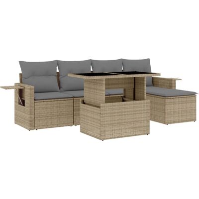 vidaXL 6-teilige Garten-Sofagarnitur mit Kissen in Schwarz, Beige und Grau vidaXL 6-teilige Garten-Sofagarnitur mit Kissen in Schwarz, Beige und Grau