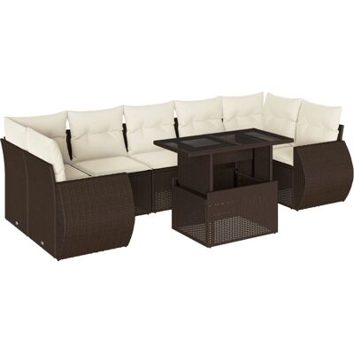 vidaXL 8-tlg. Garten-Sofagarnitur mit Kissen - Schwarz, Braun, Creme vidaXL 8-tlg. Garten-Sofagarnitur mit Kissen - Schwarz, Braun, Creme