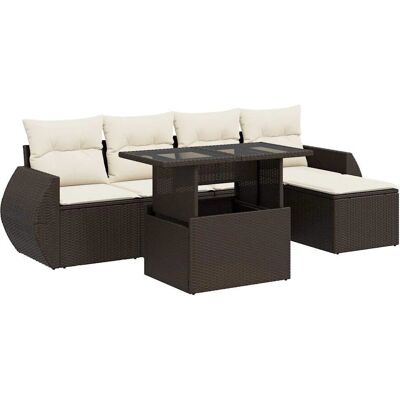 vidaXL 6-Tlg. Garten-Sofagarnitur Mit Kissen Poly Rattan Farbe: Braun und Creme Mod vidaXL 6-Tlg. Garten-Sofagarnitur Mit Kissen Poly Rattan Farbe: Braun und Creme Mod