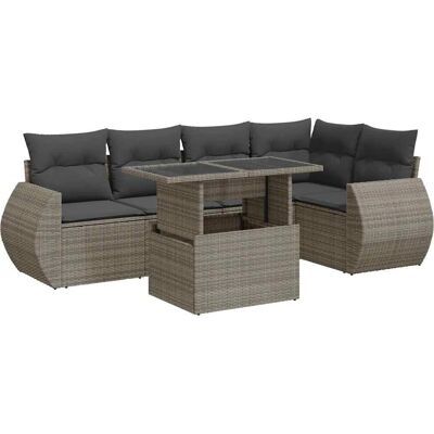 vidaXL 6-Tlg. Garten-Sofagarnitur Mit Kissen Schwarz Poly Rattan - Wetterfest, Verstellbar, UV-beständig vidaXL 6-Tlg. Garten-Sofagarnitur Mit Kissen Schwarz Poly Rattan - Wetterfest, Verstellbar, UV-beständig