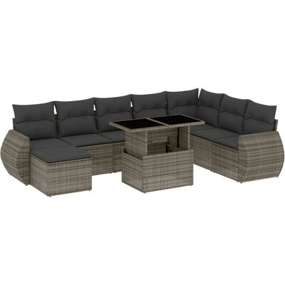 vidaXL 9-Tlg. Garten-Sofagarnitur Mit Kissen Schwarz Poly Rattan - Grau vidaXL 9-Tlg. Garten-Sofagarnitur Mit Kissen Schwarz Poly Rattan - Grau