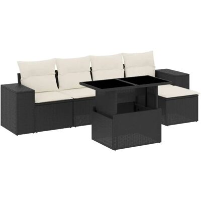 vidaXL 6-tlg. Garten-Sofagarnitur mit Kissen - Schwarz - Rattan vidaXL 6-tlg. Garten-Sofagarnitur mit Kissen - Schwarz - Rattan