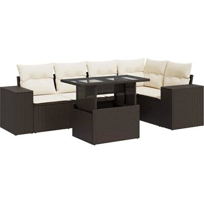 vidaXL 6-tlg. Garten-Sofagarnitur mit Kissen - Braun Poly Rattan vidaXL 6-tlg. Garten-Sofagarnitur mit Kissen - Braun Poly Rattan