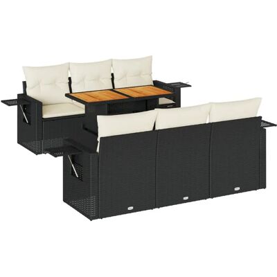 vidaXL 7-Tlg. Garten-Sofagarnitur mit Kissen Beige - Schwarz & Cre vidaXL 7-Tlg. Garten-Sofagarnitur mit Kissen Beige - Schwarz & Cre