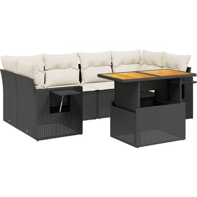 vidaXL 7-tlg. Garten-Sofagarnitur mit Kissen Beige - Schwarz & Cre vidaXL 7-tlg. Garten-Sofagarnitur mit Kissen Beige - Schwarz & Cre