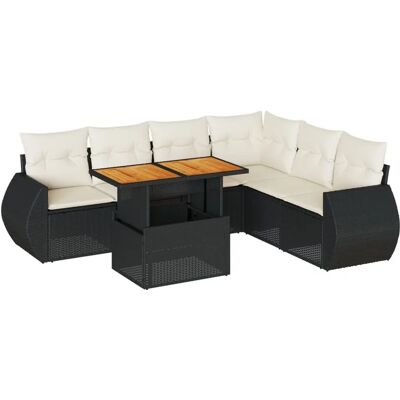 vidaXL 7-Tlg. Garten-Sofagarnitur Mit Kissen Schwarz Poly Rattan vidaXL 7-Tlg. Garten-Sofagarnitur Mit Kissen Schwarz Poly Rattan