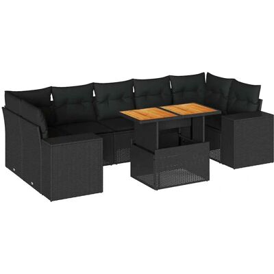 vidaXL 8-Tlg. Garten-Sofagarnitur mit Kissen Schwarz - Wetterfestes PE-Rattan - Höhenverstellbarer Tisch - Modulares Design - Schwarz vidaXL 8-Tlg. Garten-Sofagarnitur mit Kissen Schwarz - Wetterfestes PE-Rattan - Höhenverstellbarer Tisch - Modulares Design - Schwarz
