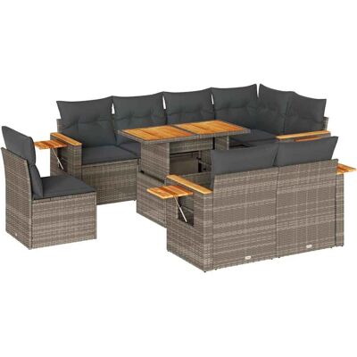 vidaXL 9-Tlg. Garten-Sofagarnitur Mit Kissen Grau Poly Rattan - Gartenmöbel vidaXL 9-Tlg. Garten-Sofagarnitur Mit Kissen Grau Poly Rattan - Gartenmöbel