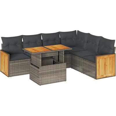 vidaXL Gartenlounge - 7-tlg. Garten-Sofagarnitur mit Kissen - Grau - mit St vidaXL Gartenlounge - 7-tlg. Garten-Sofagarnitur mit Kissen - Grau - mit St