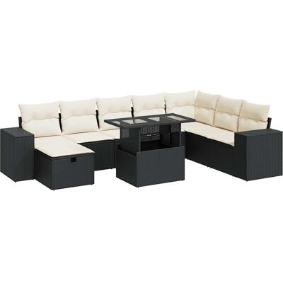 vidaXL 9-Tlg. Garten-Sofagarnitur Mit Kissen Schwarz vidaXL 9-Tlg. Garten-Sofagarnitur Mit Kissen Schwarz