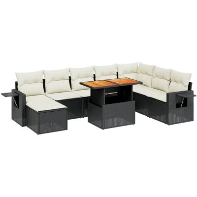 vidaXL 9-tlg. Garten-Sofagarnitur Mit Kissen Schwarz Poly Rattan vidaXL 9-tlg. Garten-Sofagarnitur Mit Kissen Schwarz Poly Rattan