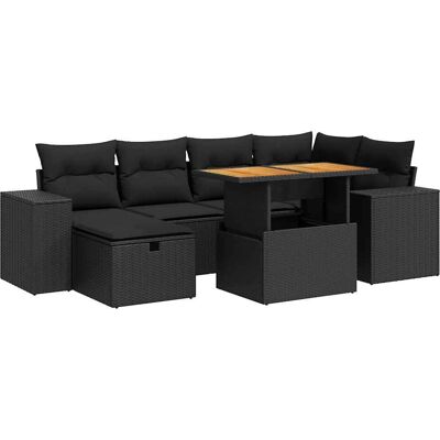 vidaXL 7-Tlg. Garten-Sofagarnitur mit Kissen - Poly Rattan - Schwarz - Gartenmöbel-Set vidaXL 7-Tlg. Garten-Sofagarnitur mit Kissen - Poly Rattan - Schwarz - Gartenmöbel-Set
