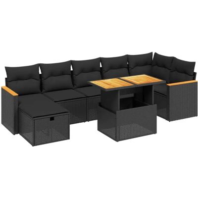 VidaXL 8-Tlg. Garten-Sofagarnitur Mit Kissen Schwarz Poly Rattan VidaXL 8-Tlg. Garten-Sofagarnitur Mit Kissen Schwarz Poly Rattan