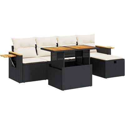 vidaXL 6-Teiliges Gartensofa-Set mit Kissen Schwarz & Creme vidaXL 6-Teiliges Gartensofa-Set mit Kissen Schwarz & Creme