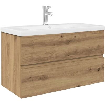 vidaXL Bathroom Wall-Mount Sink Cabinet - Brown & Integrated Faucet vidaXL Bathroom Wall-Mount Sink Cabinet - Brown & Integrated Faucet