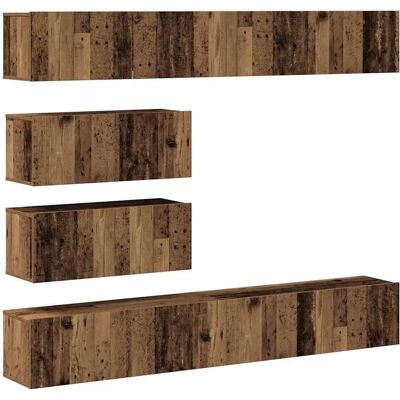 vidaXL 6-delige Wandgemonteerde Oude Houten TV-Meubelset vidaXL 6-delige Wandgemonteerde Oude Houten TV-Meubelset