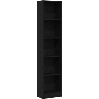 vidaXL Schwarzes Eichen-Bücherregal - 5 Regale für Bücher & Dekoration vidaXL Schwarzes Eichen-Bücherregal - 5 Regale für Bücher & Dekoration