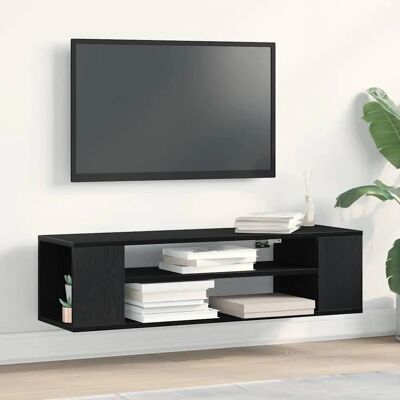 Vidaxl Black Oak Wall TV Cabinet - Wall-mounted Modern Storage Vidaxl Black Oak Wall TV Cabinet - Wall-mounted Modern Storage