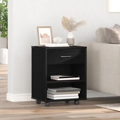 vidaXL Schwarzer Eichenholz Schrank - Modern, 4 Rollen, 3 Fächer vidaXL Schwarzer Eichenholz Schrank - Modern, 4 Rollen, 3 Fächer