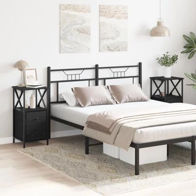 vidaXL Nachttisch Schwarz Eiche Holz Metall - Nachttisch vidaXL Nachttisch Schwarz Eiche Holz Metall - Nachttisch