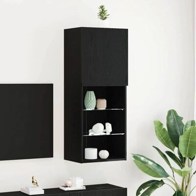 vidaXL Schwarzer Holz-TV-Schrank mit LED-Leuchten - TV-Schrank vidaXL Schwarzer Holz-TV-Schrank mit LED-Leuchten - TV-Schrank