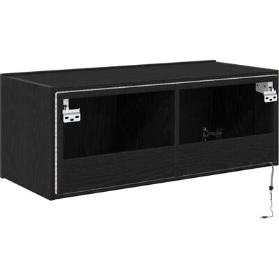Vidaxl Black Wood TV Cabinet with LED Lights - 80x35x31 cm Vidaxl Black Wood TV Cabinet with LED Lights - 80x35x31 cm