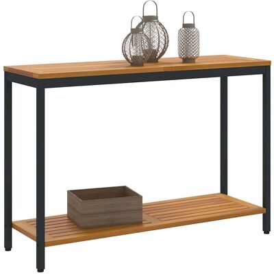 VidaXL Outdoor Table Solid Acacia Wood Steel Black Rectangle - Outdoor Table VidaXL Outdoor Table Solid Acacia Wood Steel Black Rectangle - Outdoor Table