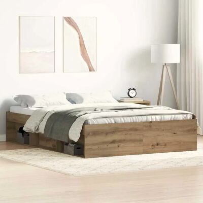 vidaXL Bed Frame - 135x190cm - Brown - Wooden vidaXL Bed Frame - 135x190cm - Brown - Wooden