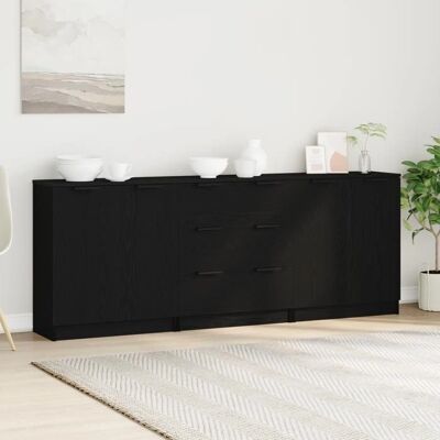 vidaXL Sideboard Set von 3 Schwarz Eiche MDF Mittel - Sideboard vidaXL Sideboard Set von 3 Schwarz Eiche MDF Mittel - Sideboard