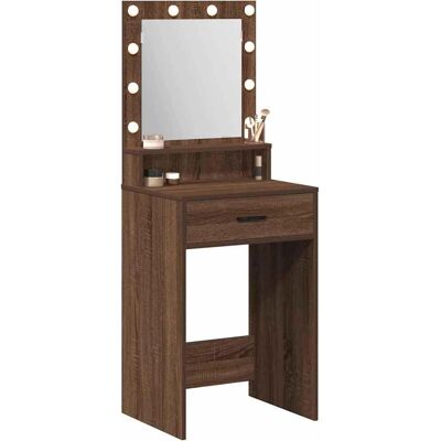 vidaXL Brązowy MDF Stolik z Lustrem - Toaletka vidaXL Brązowy MDF Stolik z Lustrem - Toaletka