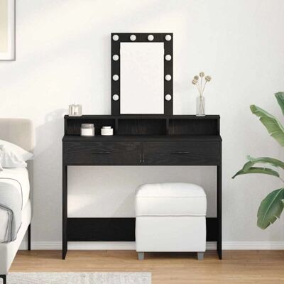 vidaXL Zwarte Houten Spiegel - Make-up Tafel met Opbergruimte vidaXL Zwarte Houten Spiegel - Make-up Tafel met Opbergruimte