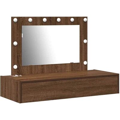 vidaXL Brown Oak Dressing Table - Modern Design with LED Light vidaXL Brown Oak Dressing Table - Modern Design with LED Light