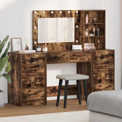 vidaXL Set aus 3 Kosmetik Hochboard - Modernes Design, LED-Beleuchtung, Massiv Eiche - Kosmetikhochboard vidaXL Set aus 3 Kosmetik Hochboard - Modernes Design, LED-Beleuchtung, Massiv Eiche - Kosmetikhochboard